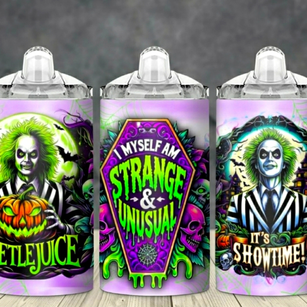 Beetlejuice Stainless steel Sippy Cup with 2 lids and a straw